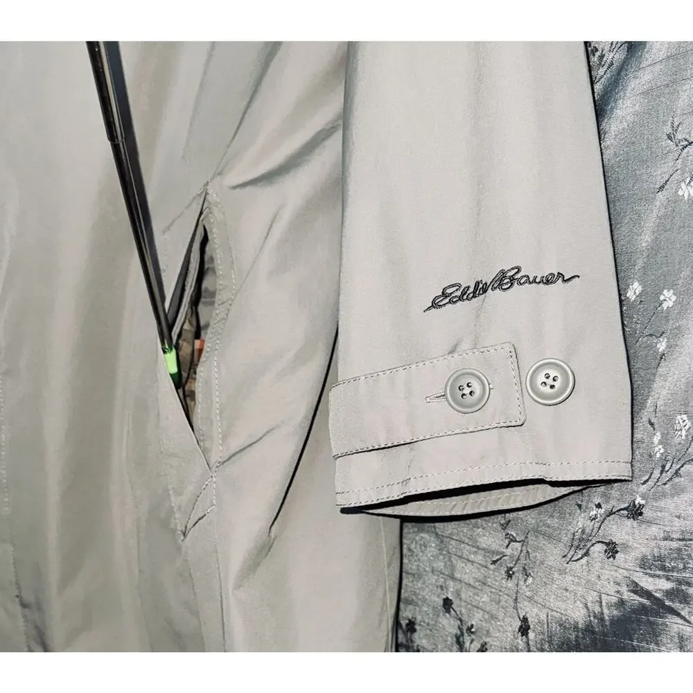 Eddie Bauer Cloud Gray Mens 2X Trench Coat Detachable Quilt Down Vest‎ Liner XXL